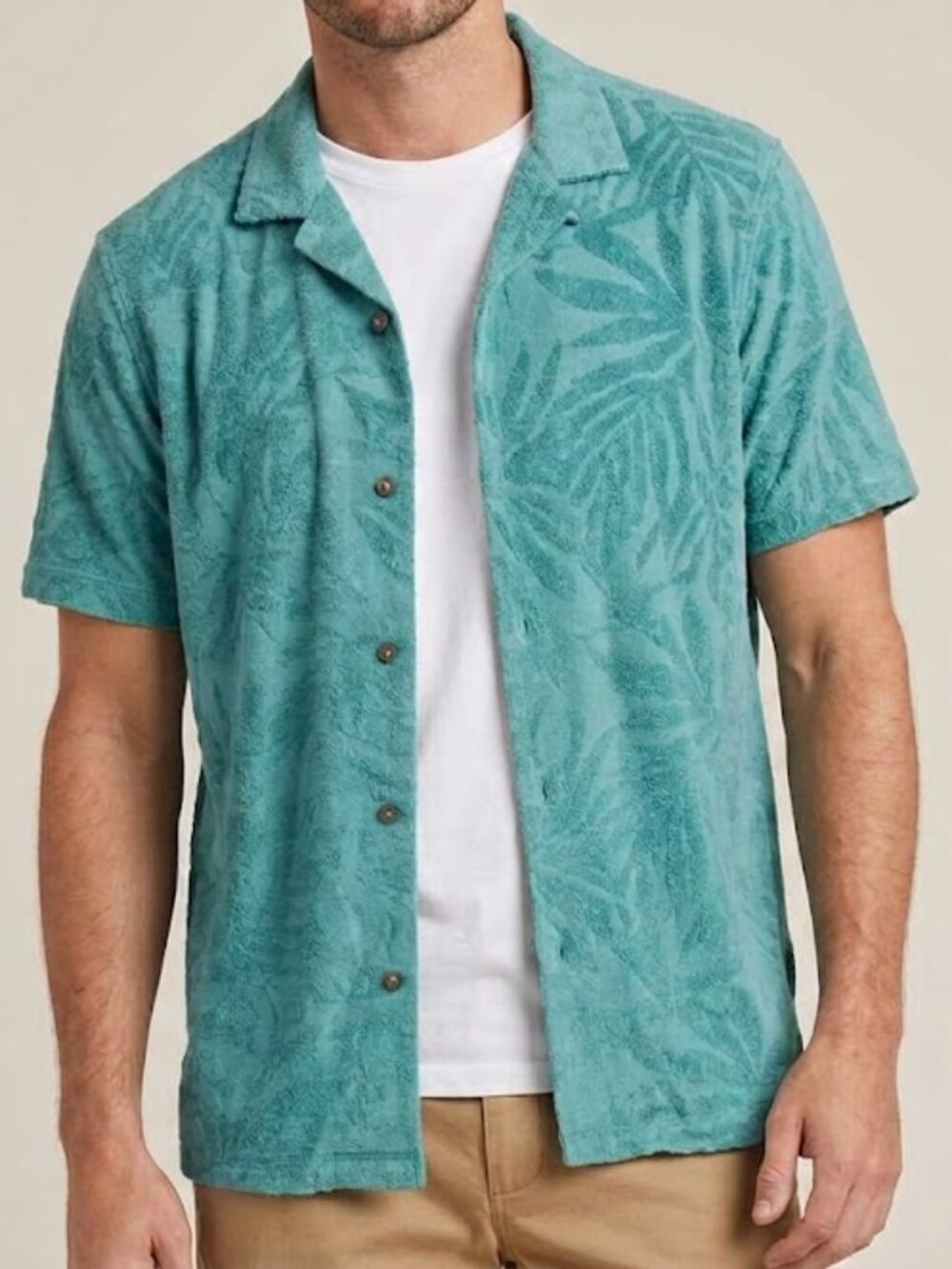 NWT WP Weatherproof Cotton Blend Button Down Mens T-shirt Size Lg Teal Vacation